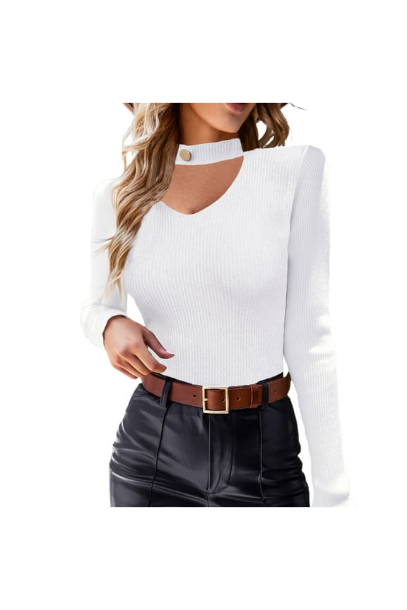 Womens Knitted Undershirts Fall Slim Hanging Neck Long Sleeve Sweater Comfortable Soft Base Layer Top