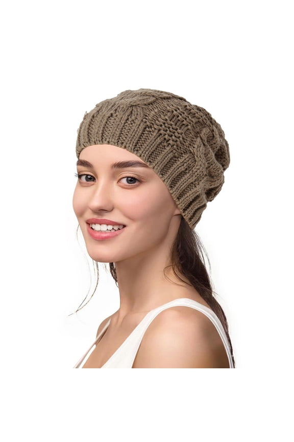 Womens Knitted Wool Beret Slouchy Beanie Crochet Winter Hat Soft Warm Ski Cap Casual Outdoor
