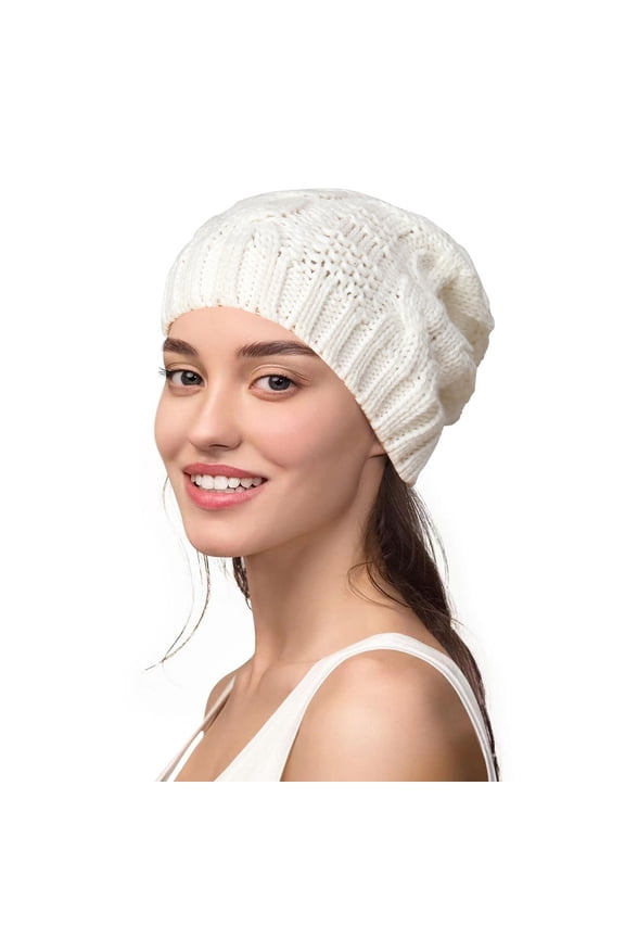 Womens Knitted Wool Beret Slouchy Beanie Crochet Winter Hat Soft Warm Ski Cap Casual Outdoor