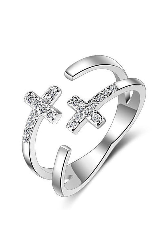 Womens Korean Fashion Versatile Adjustable Open Ring, Copper Geometric Diamond Setting Tail Ring