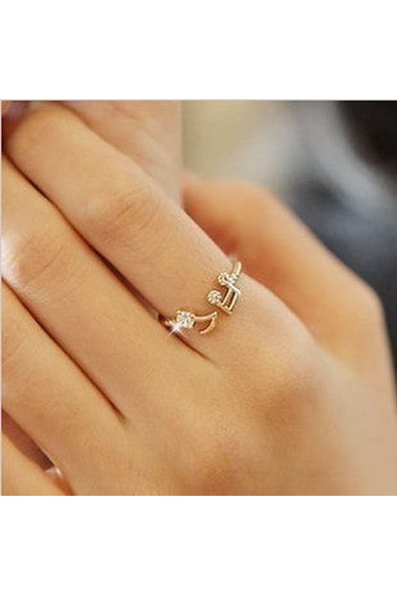 Womens Ring Korean Geometric Gold Inlay Alloy Ring Rhinestone Accent Note Opening Design Travel Souvenir Ring Golden Alloy Fashion Jewelry