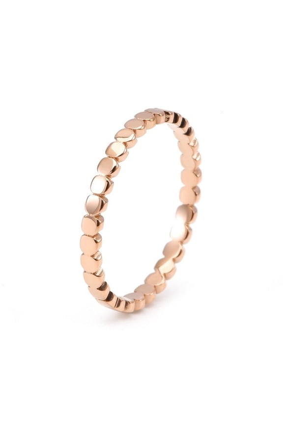 Womens Korean Style Stainless Steel Cut Round Ring, Trendy Geometric Electroplated Rings for Women