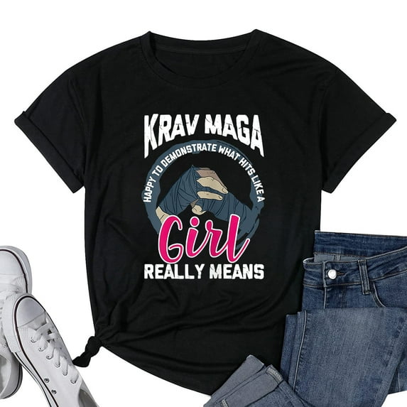 Womens Krav Maga T-Shirt Happy To Demonstrate Israeli Self-Defence T-Shirt Black Medium