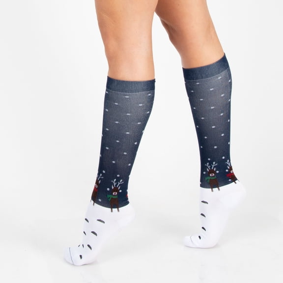 Womens L/XL Holiday Snowy Reindeer Knee High Compression Socks by Howard's