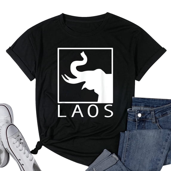 Womens LAOS Boxed Typography | Laotian | Sabaidee | Lao Flag T-Shirt Black Large