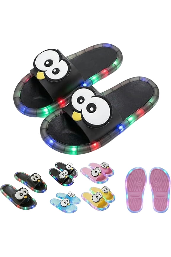 Womens LED Light Up Slippers,Light Up Sandals with Cute Cartoon Eyes,Motion Sensor LED Slides Open Toes Shoes