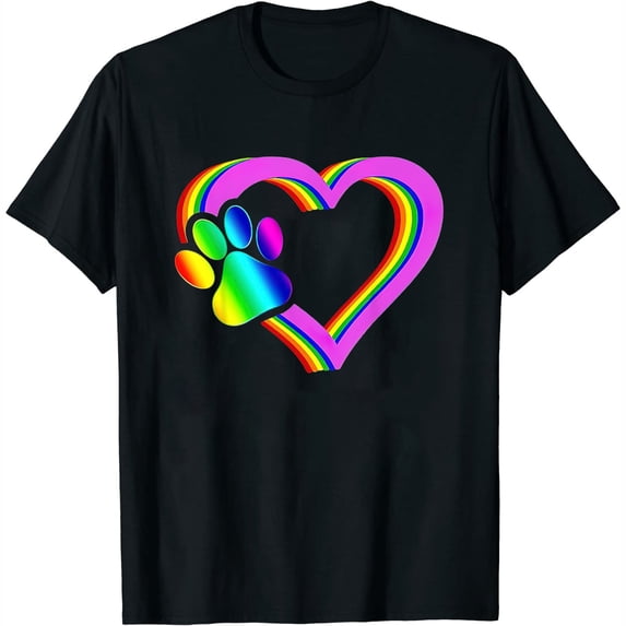 Womens LGBT Heart Rainbow heart dogs paw, LGBT Supporter LGBT Pride T-Shirt White Large
