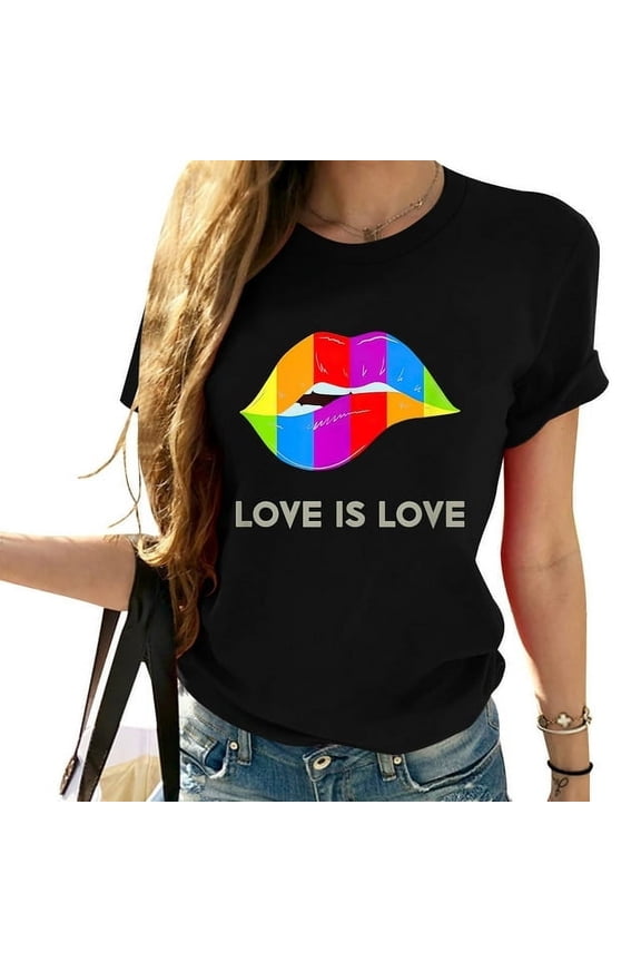Womens LGBT Pride Apparel Gay Pride Lesbians Rainbow Love Is Love T-Shirt Black