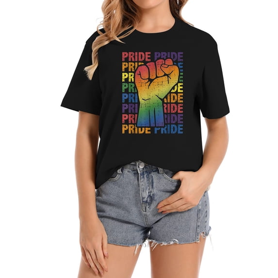Womens LGBT Pride Month Support With Rainbow Flag Fist T-Shirt