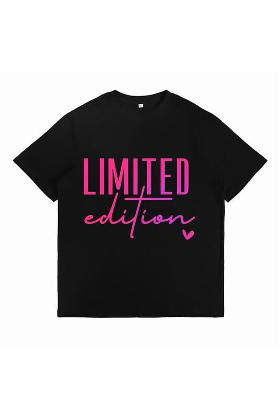 Womens LIMITED EDITION Pattern T Shirt Funny Graphic Tees Crew Neck Casual Short Sleeve Tees Classy Cotton Graphic Tops Black,3XL