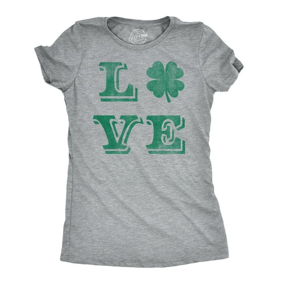 Womens LOVE Lucky Clover Saint Patricks Day Cute Green St Patty Shamrock T Shirt Womens Graphic Tees