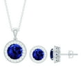 thumbnail image 1 of Rosec Jewels Certified Lab Grown Blue Sapphire Pendant and Earrings Set with Halo - AAAA Quality - Ready to Gift with Jewelry Box, 925 Sterling Silver, 1 of 7