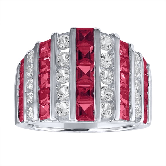 Womens Lab Created Red Ruby Sterling Silver Cocktail Ring