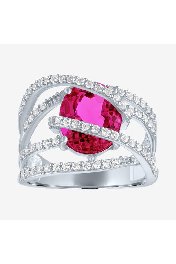 Womens Lab Created Red Ruby Sterling Silver Cocktail Ring