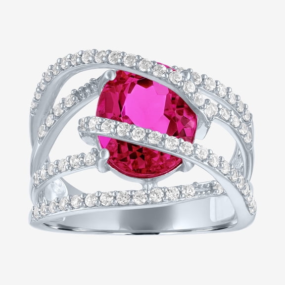 Womens Lab Created Red Ruby Sterling Silver Cocktail Ring