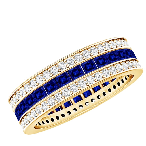 Rosec Jewels Womens Lab Grown Blue Sapphire Eternity Band Ring with Moissanite - AAAA Grade, 10K Yellow Gold, US 12.00