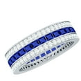 thumbnail image 1 of Rosec Jewels Womens Lab Grown Blue Sapphire Eternity Band Ring with Moissanite - AAAA Grade, 925 Sterling Silver, US 9.00, 1 of 8