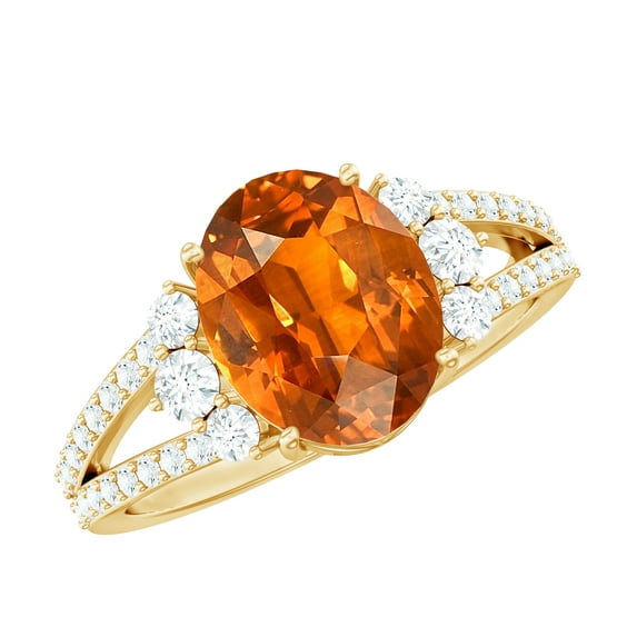 Rosec Jewels Womens Lab Grown Orange Sapphire Ring with Moissanite - 8X10 MM Oval Shape Sapphire, 14K Yellow Gold, US 5.00