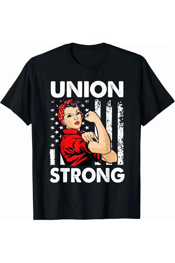 Womens Labor Day Patriotic Union Workers Strong USA Flag T-Shirt