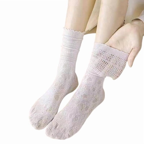 Womens Lace Ankle Socks - Sheer Mesh Trim Low Cut Socks for Girls & Ladies