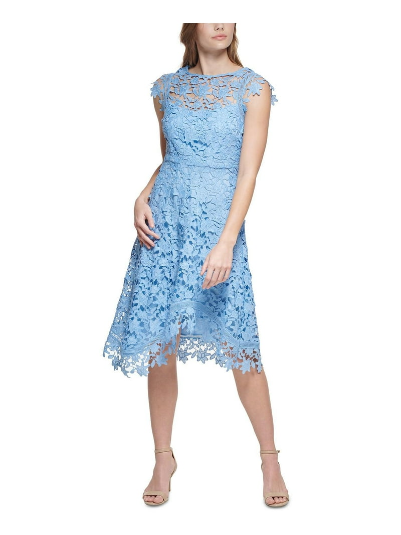 eliza j asymmetric hem lace dress ELIZA J Lace Asymmetric Fit & Flare Dress White Color Size 2
