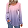 thumbnail image 1 of Womens Lace Bodysuit Women's Gradual Long Sleeve Tops, Round Neck Button Relaxed Fits Tunic Top, Casual Pleated Versatile Basic Tee, 1 of 6