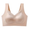 thumbnail image 1 of Womens Lace Bra V Neck Wide Shoulder Strap Solid Color Push Up No Underwire Underwear Khaki XL, 1 of 7