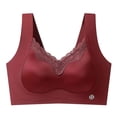 thumbnail image 1 of Womens Lace Bra V Neck Wide Shoulder Strap Solid Color Push Up No Underwire Underwear Wine L, 1 of 6