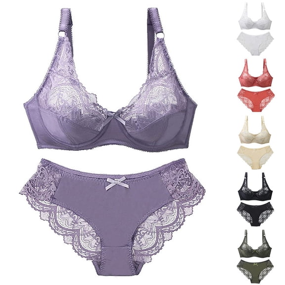 Womens Lace Bra and Panty Set 2 Piece Comfortable Breathable Matching Underwear