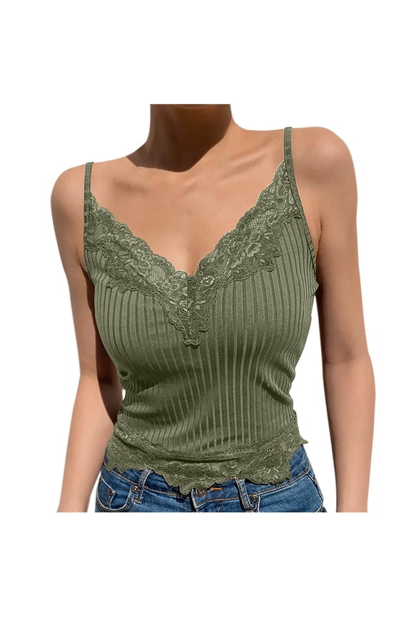 Womens Lace Bralette, Womens Camisoles Tank Top V Neck Undershirts Ribbed Spaghetti Strap Cami Tops S-2XL