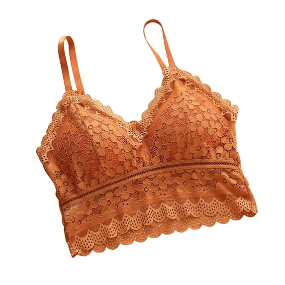 Womens Lace Bralettes Ladies Fashion Comfortable Breathable No Underwire Lace Bra Underwear V-Neck Back-Smoothing Bra Feature Hook and Eye Closure Full-Figure Bra Style Y-601 , Orange One Size