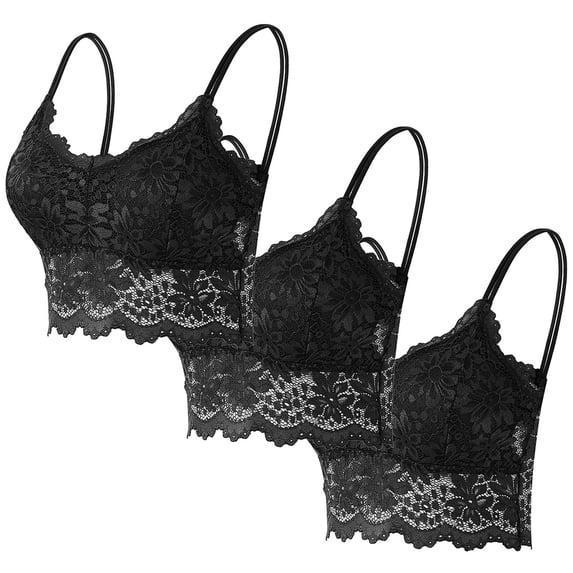Womens Lace Bralettes Seamless Floral Embroidered Crop Top No Underwire Lace Camisoles 3 Pack
