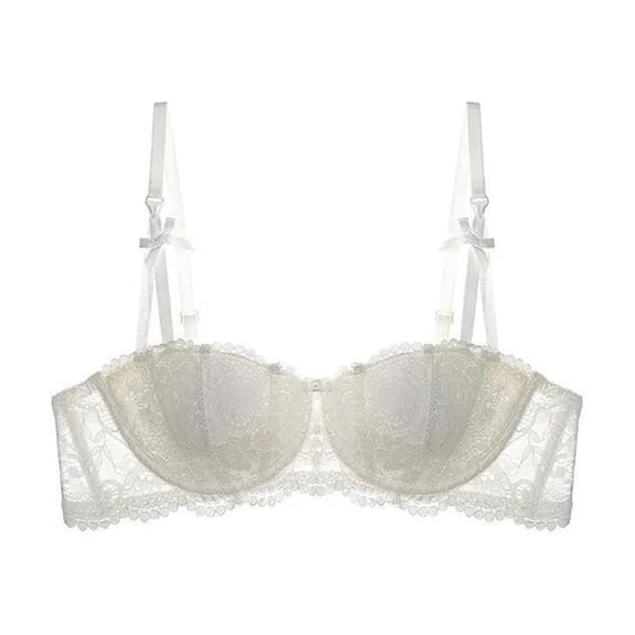 Womens Lace Bras Mesh Balconette See Through Bralette Unlined Underwire Embroidery Push Up Full Coverage Everyday Bra,White,36 C