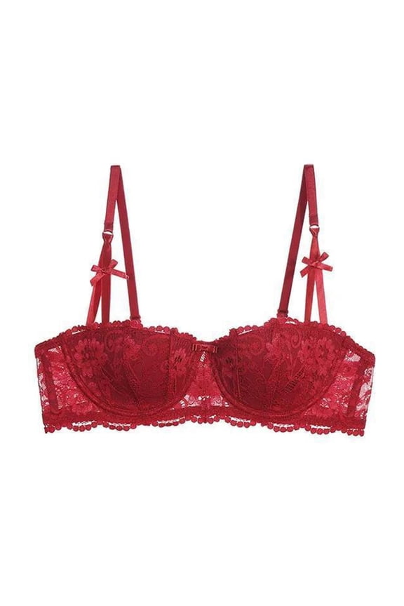 Womens Lace Bras Mesh Balconette See Through Bralette Unlined Underwire Embroidery Push Up Full Coverage Everyday Bra,Wine,34 B