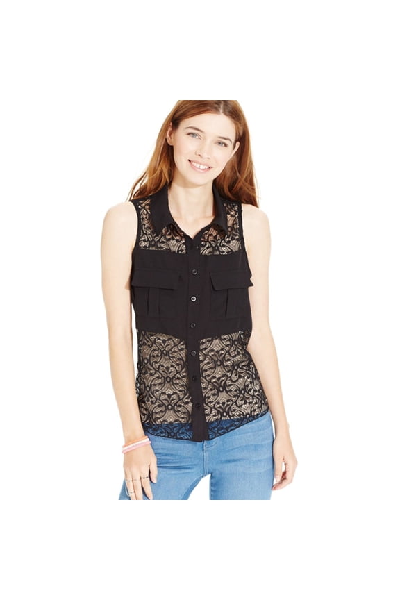 Womens Lace Button Down Blouse