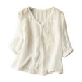 thumbnail image 1 of Juebong Womens 3/4 Cuffed Sleeve Striped Printed V Neck Loose Tunic Casual Plus Size Button Blouses Shirt Tops, 1 of 5