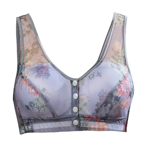 Womens Lace Everyday Bras, Front Closure Bras for Women Plus Size No Wire Bra for Senior Convenient Light Shaping Daisy Bras for Older Women 36-48