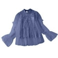 thumbnail image 1 of Womens Lace Flared Long Sleeve Blouse Lace Poplin Ruffle Mesh Crew Neck Swing Babydoll Tops Elegant Loose Shirts, 1 of 2