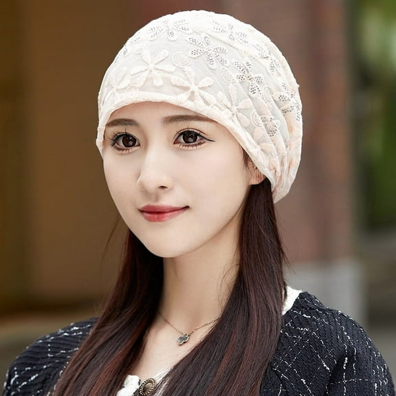 Womens Lace Flower Beanie Hat Slouchy Hip-hop Skull Cap Warm Turban