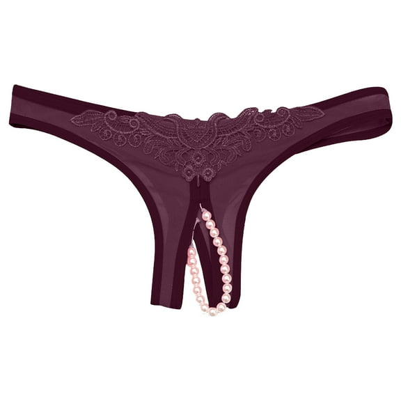 Womens Lace G-String Panties Pendant Pearl Beads Cheeky Underwear Cutout V-Strings Cute Lingerie for Women Sex T Pants