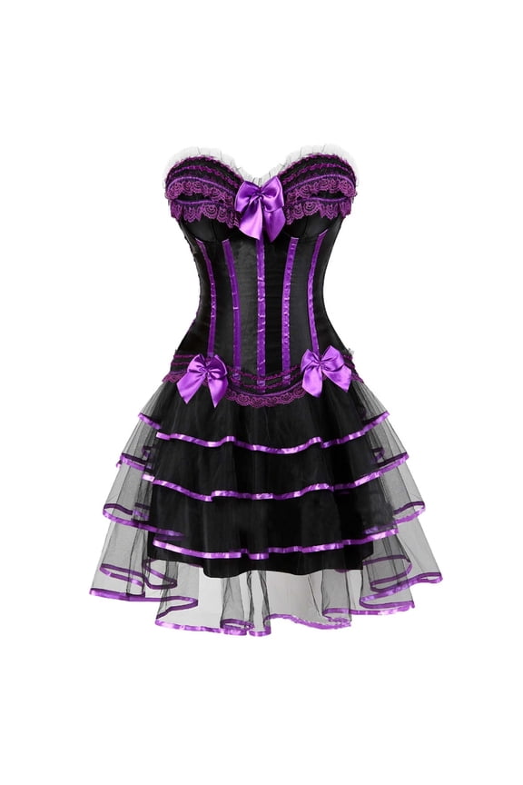 Womens Lace Goth Court Corset Sexy Sleeveless Body Shapewear Sets Plus Size Retro Dress Stapless Vintage Party Dress