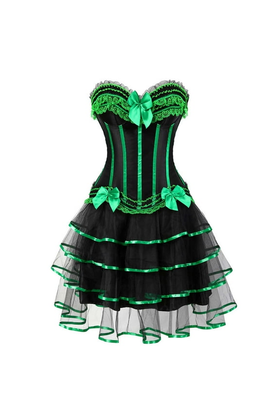 Womens Lace Goth Court Corset Sexy Sleeveless Body Shapewear Sets Plus Size Retro Dress Stapless Vintage Party Dress