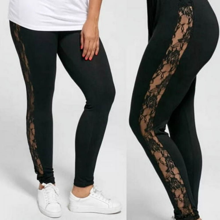 Womens Lace Hollow Leggings Floral Plus Size Sexy Pants Lace Insert Sheer  Leggings (S, Black 2) at  Women's Clothing store