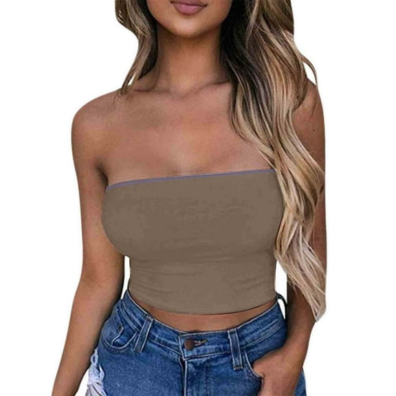 BLVB Women's Tube Top Strapless Sleeveless Slim Fit Bandeau Summer Basic Crop Top Casual Tunics Tank Shirts
