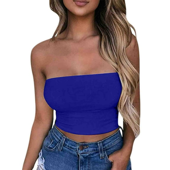 BLVB Women's Tube Top Strapless Sleeveless Slim Fit Bandeau Summer Basic Crop Top Casual Tunics Tank Shirts