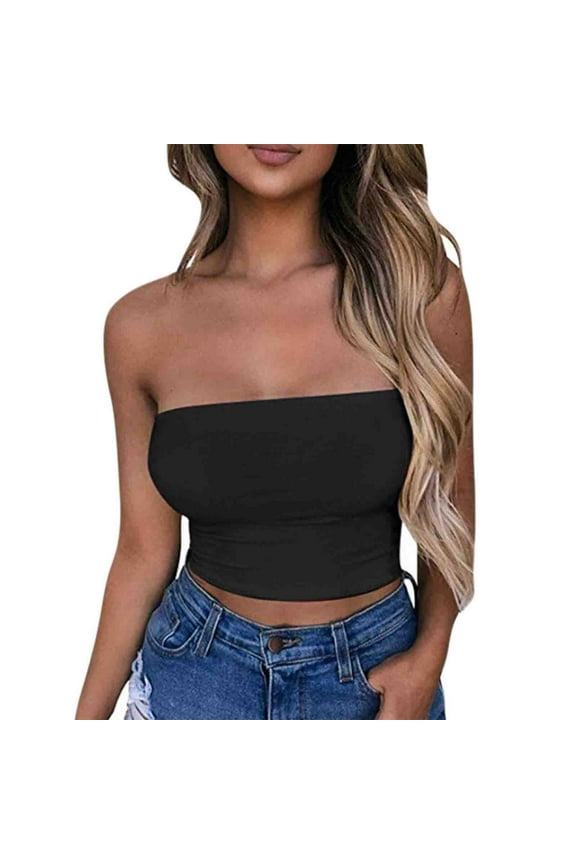 Women's Tube Top Strapless Sleeveless Slim Fit Bandeau Summer Basic Crop Top Casual Tunics Tank Shirts