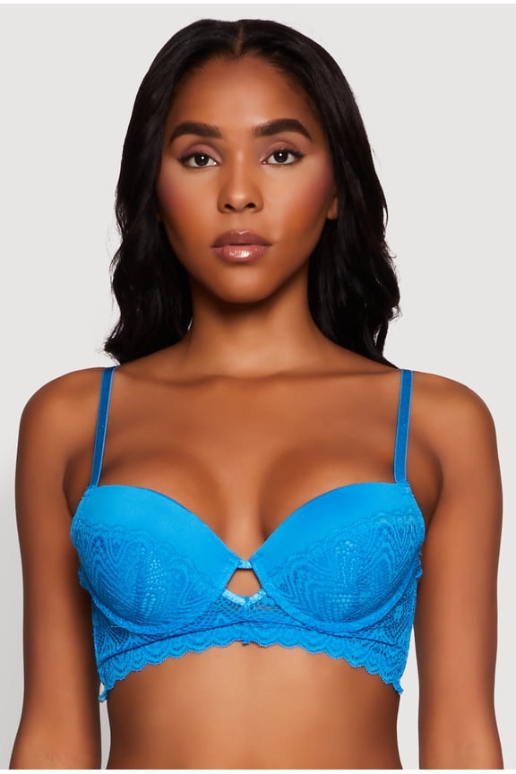 Womens Lace Keyhole Push Up Plunge Bra