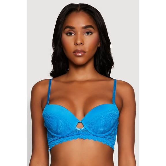 Womens Lace Keyhole Push Up Plunge Bra