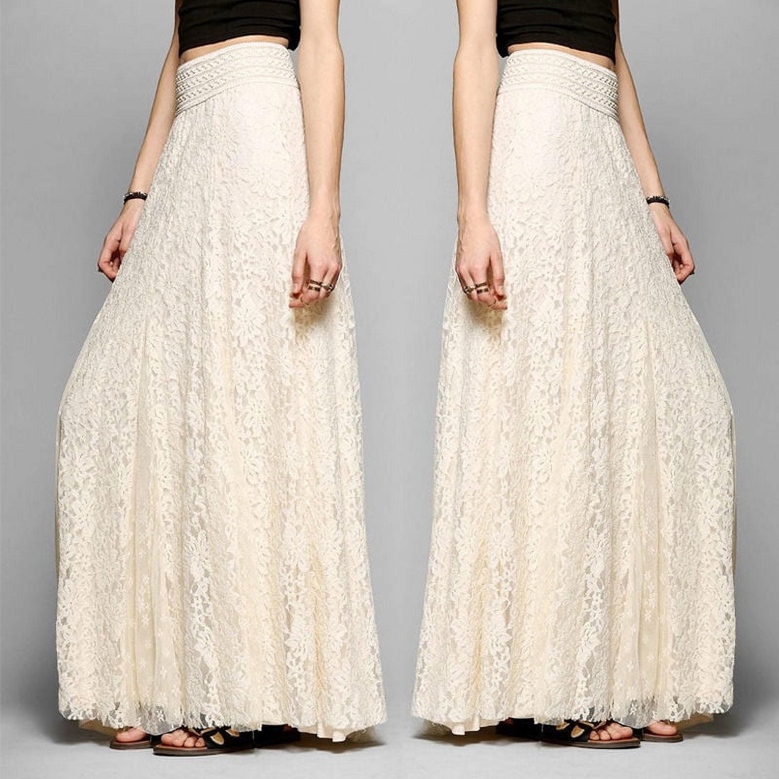 Womens Lace Layered Hitched Maxi Skirt A Line Gypsy Boho Long ...