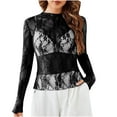 thumbnail image 1 of Womens Lace Long Sleeve Mesh Tops Mock Neck Sheer Blouse Sexy See Through Floral Layering Tee Shirt, 1 of 6